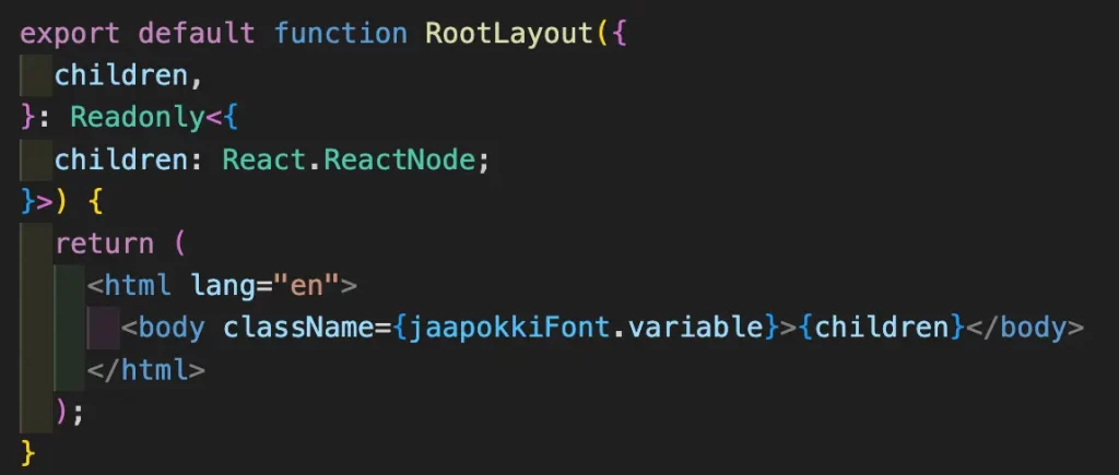Exemple d'intégration de la font local dans une balise HTML comme body au sein d'un projet NextJS 14